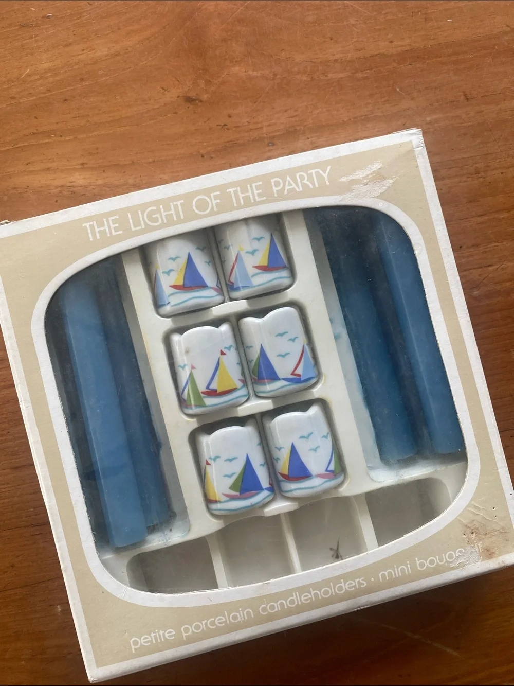 Vintage Mini Porcelain Candle Holders - Sailboats Seagulls (6)